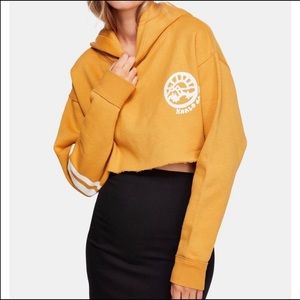 FREE PEOPLE Baldwin Graphic Cropped Yellow Hoodie